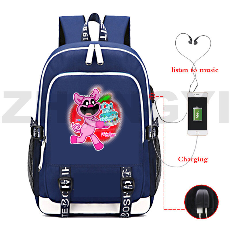 New Children Smiling Critters Anti-theft Backpacks Anime Primary Schoolbag for Teenager Boys Waterproof USB Charging Book Bag