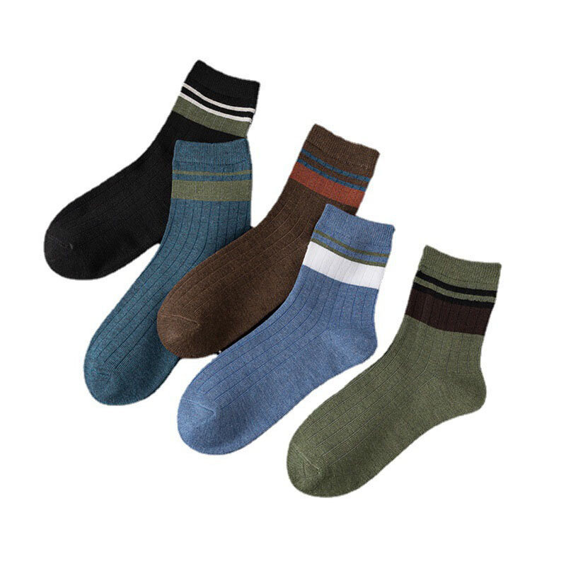 5 Pairs Summer Men's Sports Socks Fashion Cotton Breathable Solid Color Striped Socks Spring Autumn High Quality Men's Socks