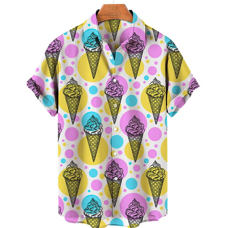 Summer Hawaiian New 3D Ice Cream Printing Shirts Men Fruits Graphic Laple Shirt Kid Fashion Funny Short Shirts Vintage Y2k Shirt