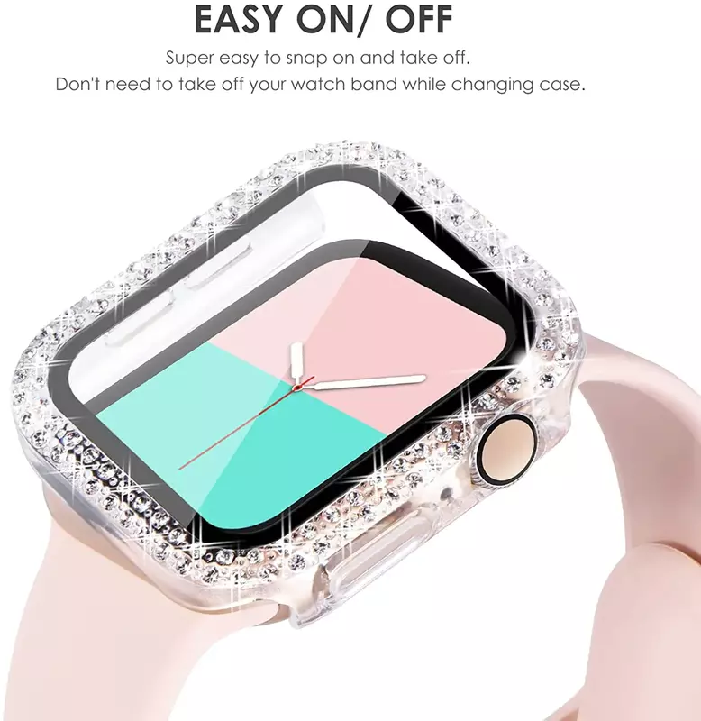 Couvercle en diamant pour Apple Watch, 45mm, 41mm, 42mm, 38mm, PC Bumper Protector pour Iwatch Series 9, 8, 7, 6, 5, 3, Se, 40mm, 44mm, Accessoires