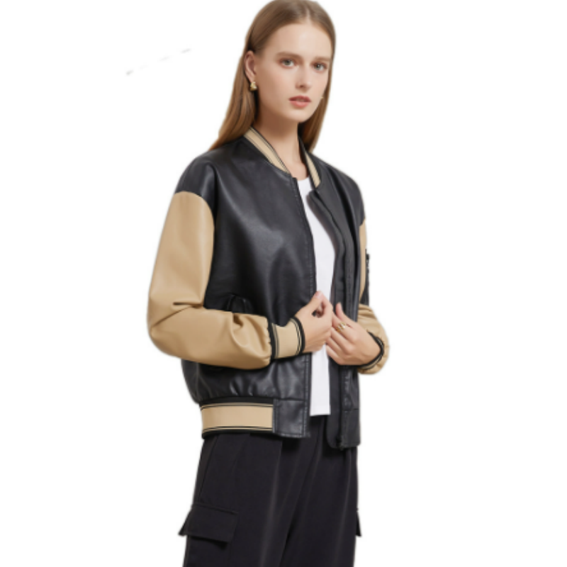 Giacca in pelle Patchwork stile russo per donna primavera autunno giacca da Baseball alla moda giovanile allentata cappotto Casual da donna
