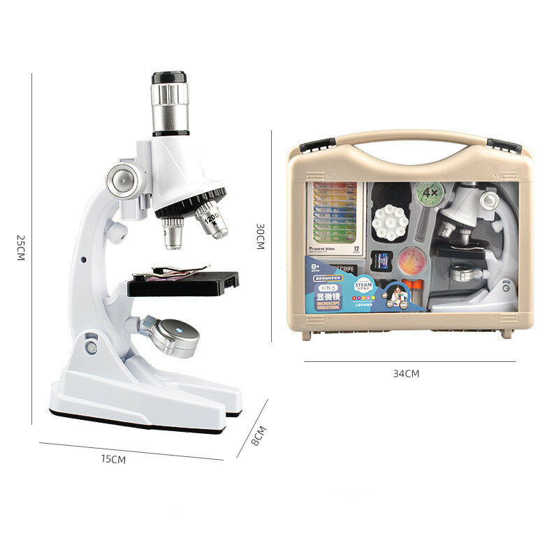 Microscope en alliage optique à triple n'aime pour enfants, expérience scientifique, imagerie HD, éclairage, jouet étudiant, 100X, 600X sous n'aime X