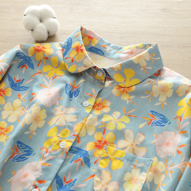 Camisas con estampado Floral para mujer, blusas sueltas con cuello vuelto, Tops de manga larga para mujer, ropa femenina de flores, llegadas
