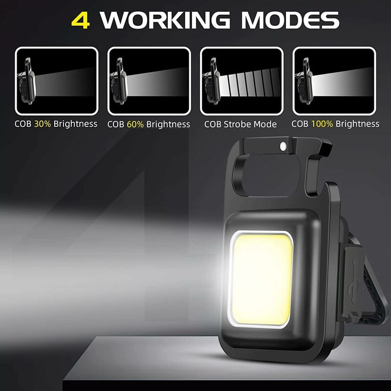 Multifuncional Mini LED Lanterna Chaveiro, portátil COB Camping Lâmpadas, carregamento USB, luzes de trabalho, lanterna de pesca, 200-500MA