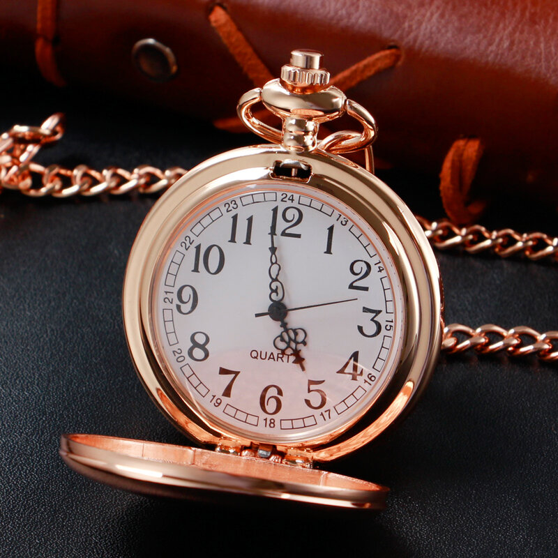 모든 사냥꾼 럭셔리 패션 로즈 골드 포켓 시계, 새로운 디자인 여성 남성 목걸이 펜던트 쿼츠 시계 줄 시계 선물