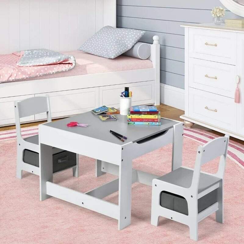Costzon meja dan kursi anak, Meja aktivitas kayu 3 in 1 untuk balita seni, kerajinan, menggambar, membaca, ruang bermain