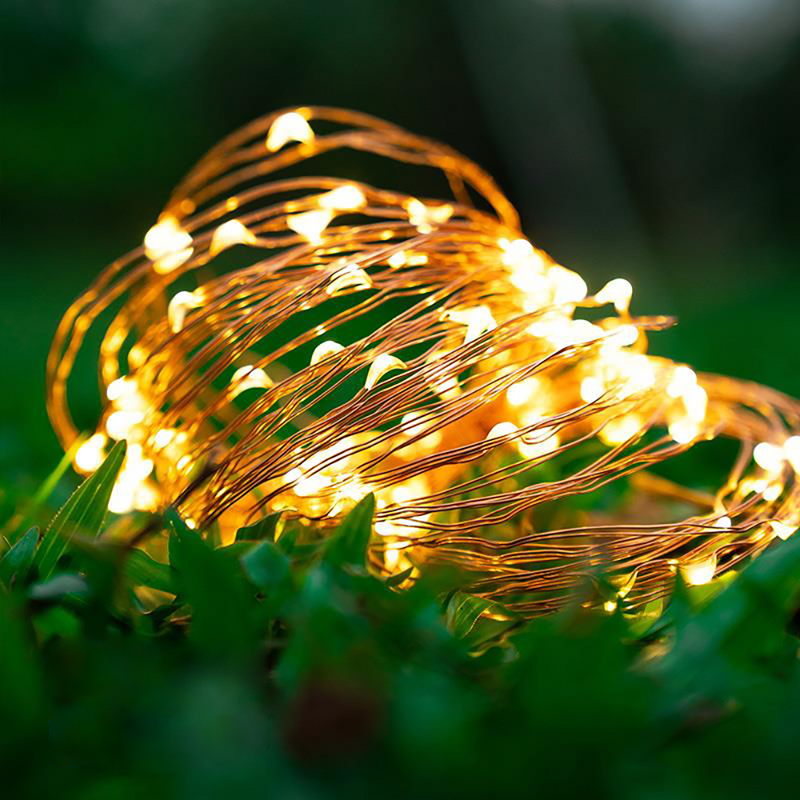 Guirnalda de luces LED solares para exteriores, luz de alambre de cobre impermeable para camping, Festival, Fiesta de Navidad, decoración de jardín