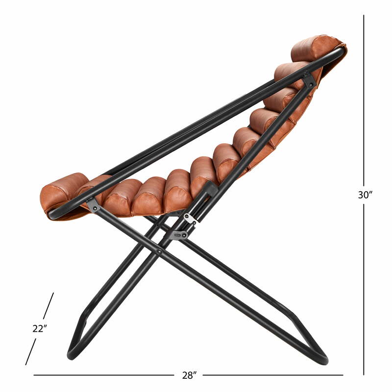 Urban Shop Ribbed Folding Sling Lounge Chair, Brown, 28" L x 22" W x 30" H
