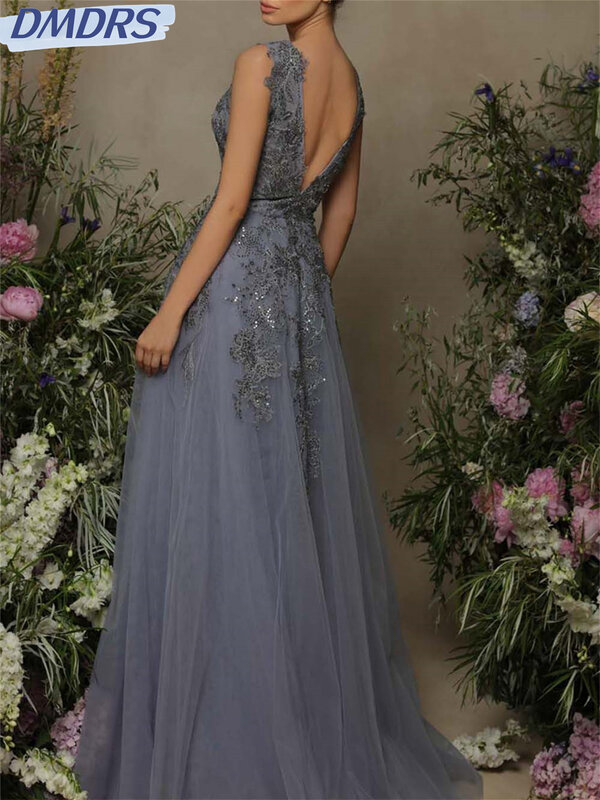 Seksowne suknie wieczorowe z dekoltem w serek 2024 klasyczne koronki suknia ślubna eleganckie sukienka na studniówkę bez rękawów do podłogi Vestidos De Novia