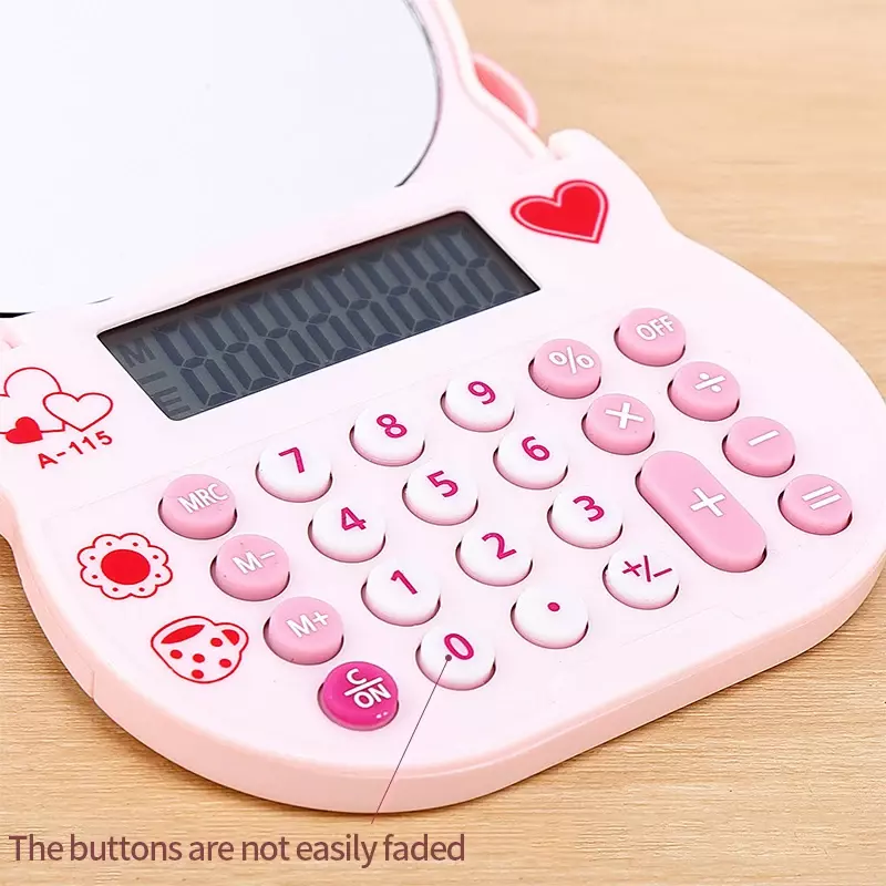 Mini Calculator with Mirror Cute Cartoon Cat Calculator Pink Kawaii for Girls Gifts Office School Desktop Stationery