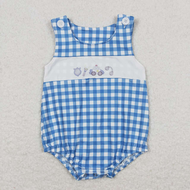 Großhandel Kinder Neugeborenen einteiligen Overall Bodysuit Baby Kleinkind Plaid druck Stram pler Overall ärmellose Blase Kleidung