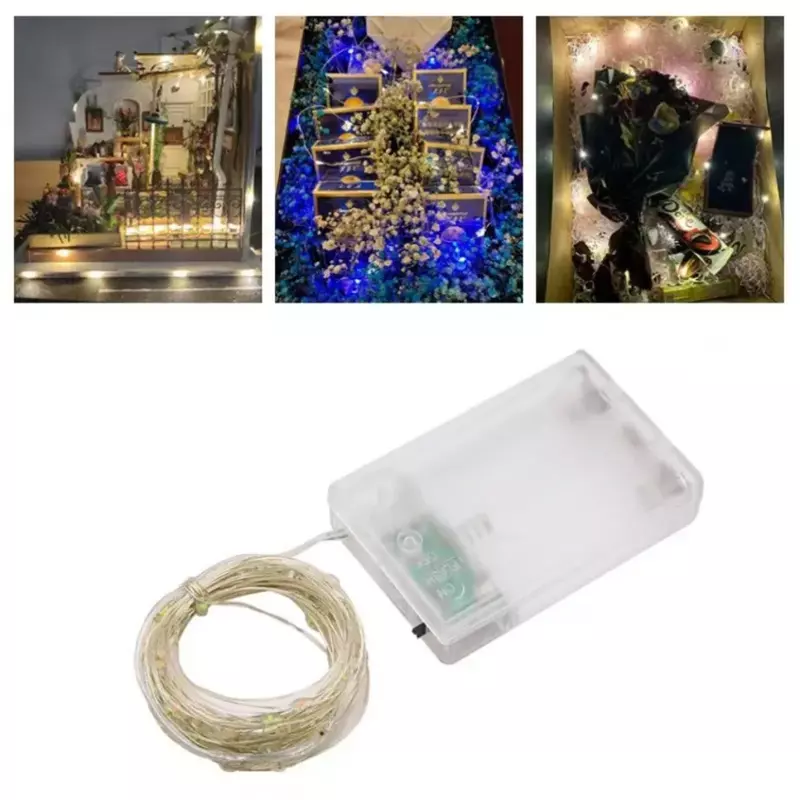Fio de cobre LED Lights String com caixa de bateria, guirlanda impermeável, fada luz, Natal, decoração da festa de casamento, iluminação do feriado, 5m, 20m