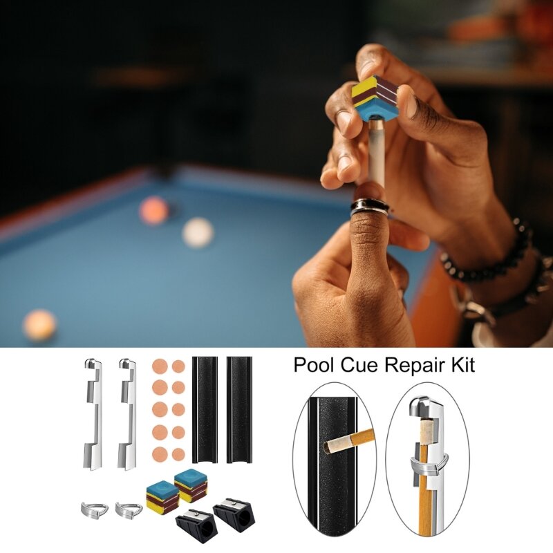 18Pcs Pool Cue Repair Set Pool Cue Tips Replacement Kits Include 2 Steel Cue Tip Clamp 2 Cue Tip Shaper 10 Pool Cue Tips F2TC