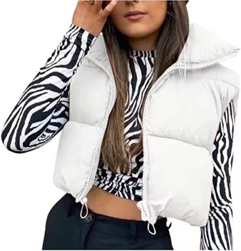 Chaleco Corto holgado para mujer, chaqueta gruesa básica sin mangas, Color liso, blanco y negro, moda de otoño, 2023