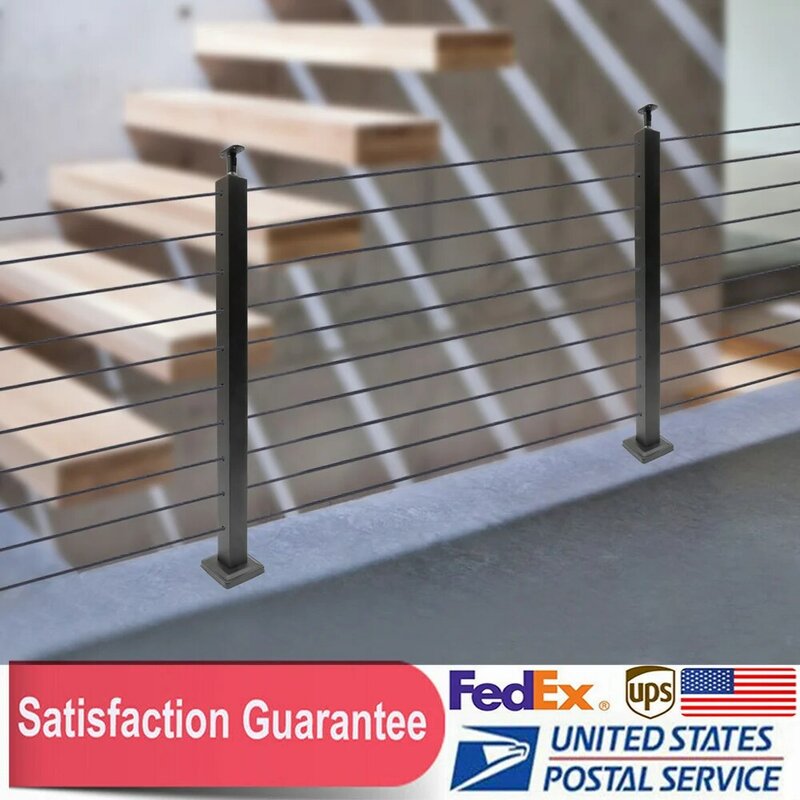Cable Railing Post 36"x2"x2" Adjustable Top Level drilled Post Level Line Post Top Mount Stainless Steel Black