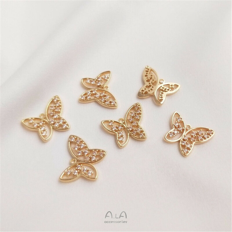 Intarsiato zircone piccola farfalla ciondolo 14K oro avvolto braccialetto orecchino ciondolo gioielli fatti a mano fai da te accessori ciondolo K124