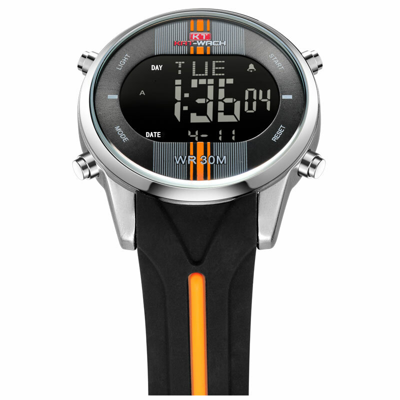KAT-WACH-Relógio Digital Masculino, Relógio de Pulso de Silício, Calendário, Cronógrafo, Impermeável, Relógios Eletrônicos, Esportes