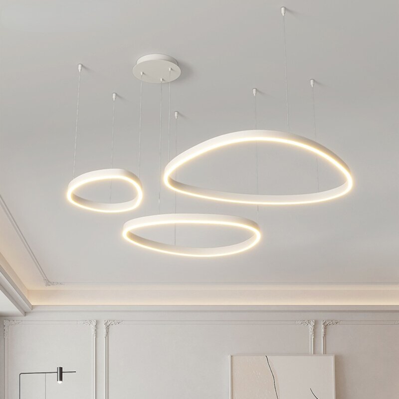 Modern Brushed Rings Led Chandelier Home Lighting Ceiling Mounted for Living Room Bedroom Hanging Lamp Black&White Color Lights