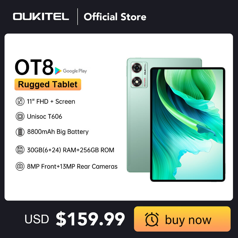 Oukitel Ot8 4G Tablet 11 Inch Fhd + Scherm 6Gb Ram 256Gb Rom 8800Mah Android 13 Tablets 13mp Achteruitrijcamera Tabletpad