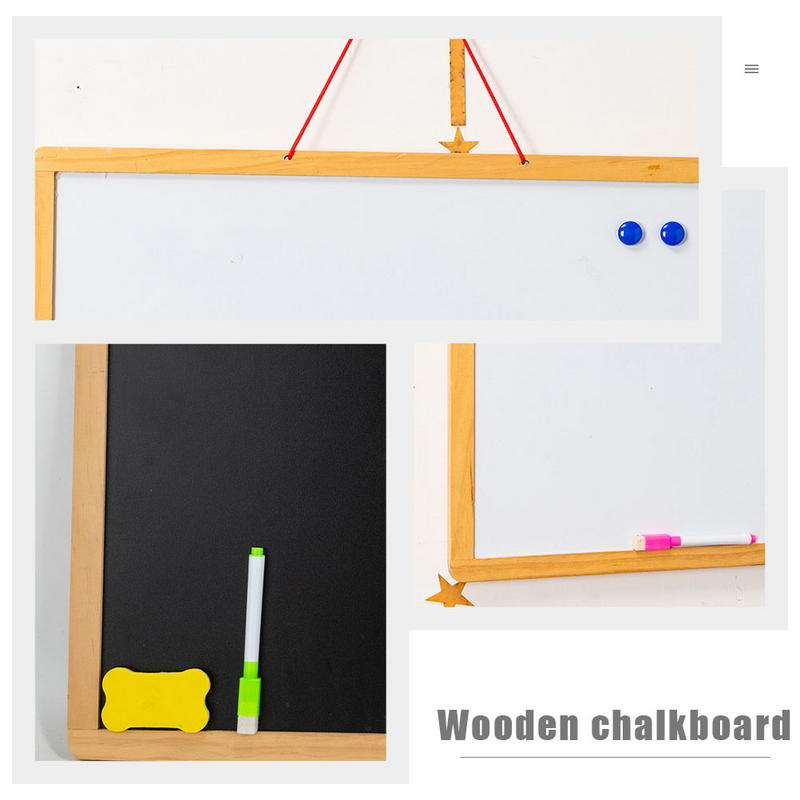 子供のための両面黒板、実用的な木製の書き込み、消去可能なメッセージボード、小さな吊り下げボード、ホワイトボード、1個