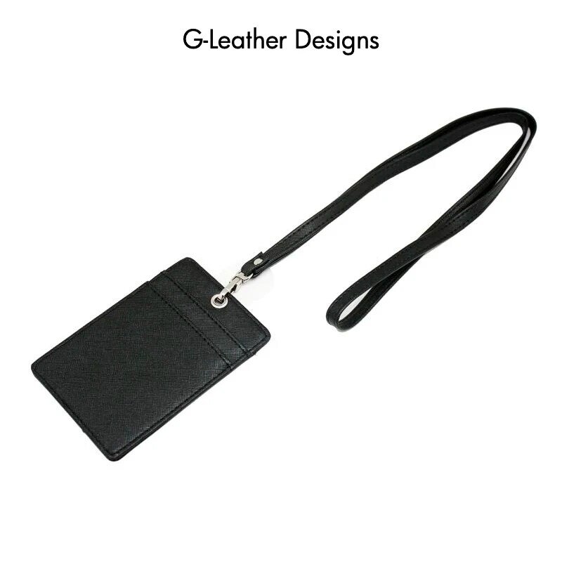 Genuine Saffiano Leather Lanyard College ID Badge Holder Leather Work Office Card Holder With Neck Strap Personalize