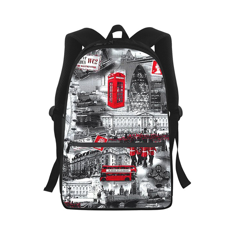 Tas punggung bepergian anak laki-laki wanita, ransel Laptop tas sekolah pelajar motif 3D Inggris I love london