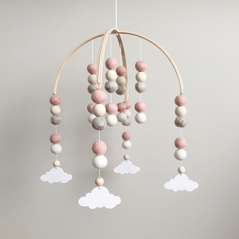 New Baby Crib Mobiles Rattles Ins Nordic Wood Bead Wool Balls Bed Bell Kid Room Bed Hanging Decor Nursing Children Products