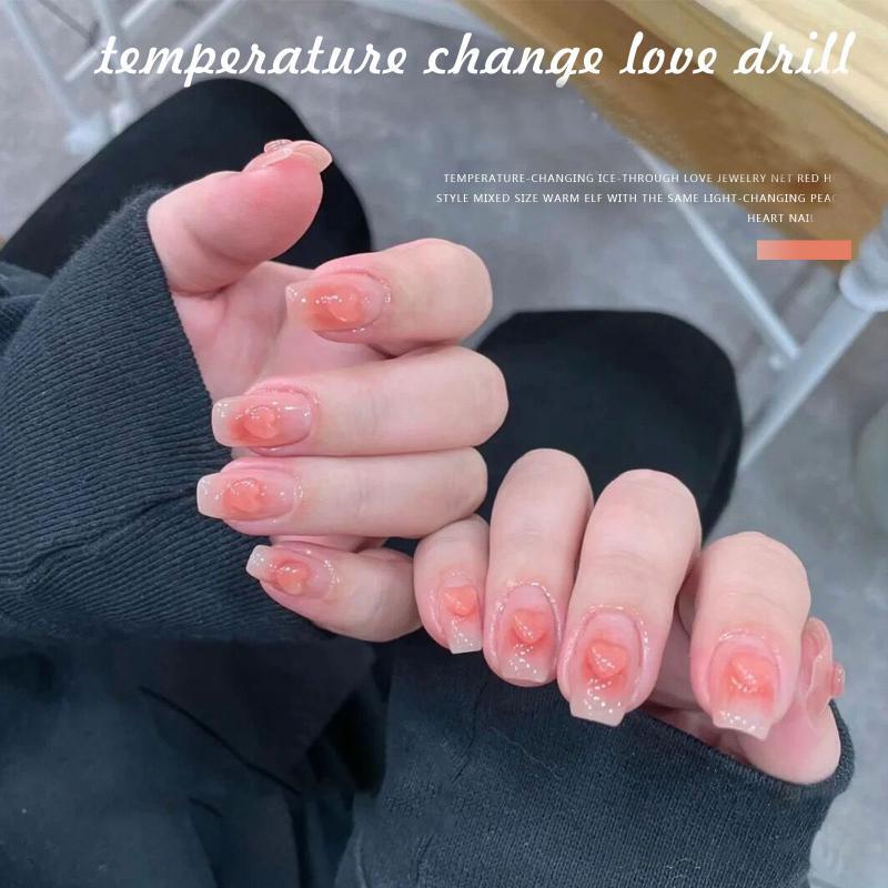 1~10PCS Change Color 3D Art Decor Cute Love Heart Transparent Resin Nail Rhinstone For UV Nails Nail Accessories