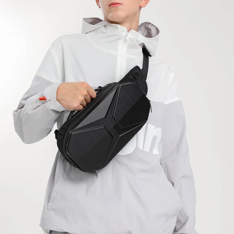 Men Waist Bag Fashion Chest Bags Outdoor Sports Belt Bag for Teenager Waterproof USB Charging Hard Shell Male Shoulder Bag