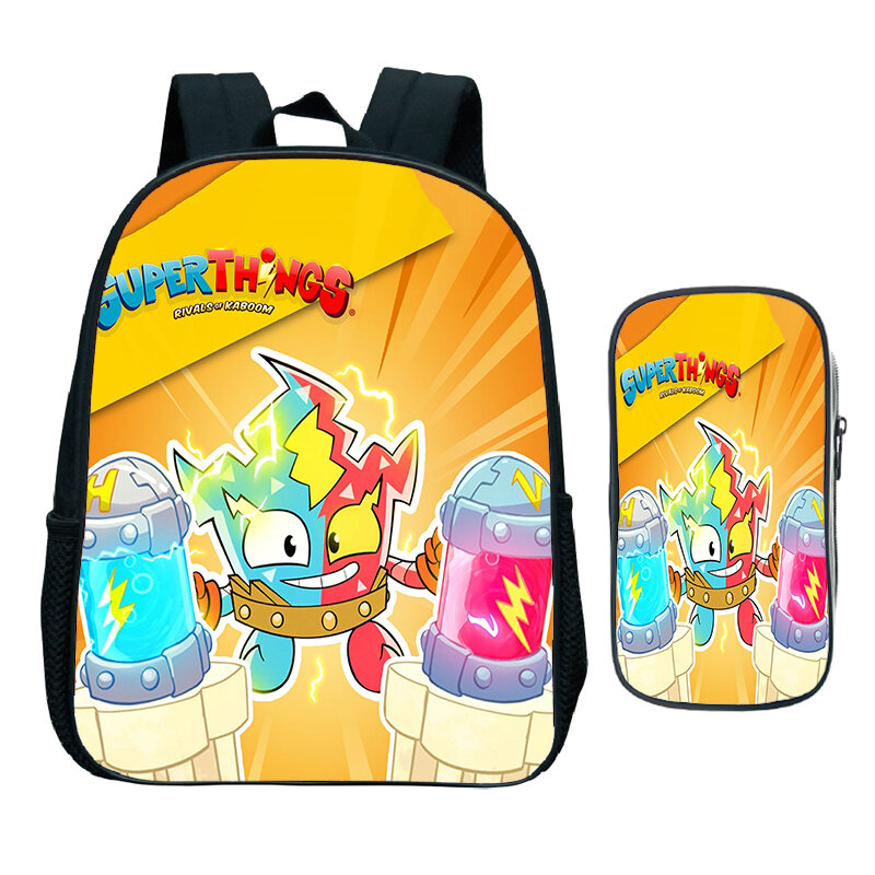 SUPERTHINGS Backpack 2pcs Set Kids School Bags Kindergarten Backpack for Preschool Boys Girls Cartoon Bookbag With Pencil Bag