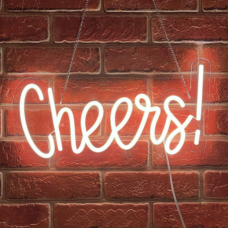 Cheers Neon Signs USB/Switch LED Sign Warm White Words Neon Light Sign “15.7x7.8” Cheers! Art Sign for Bar Pub Man Cave Home