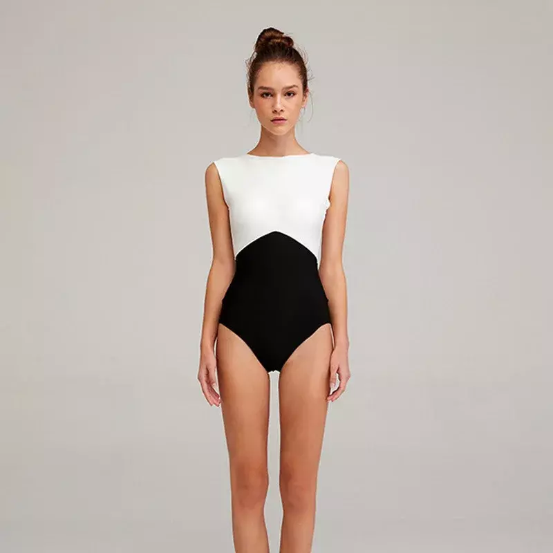 Neue Damen einteiligen Badeanzug elegante britische Retro-Stil schwarz und weiß schlanke Abdeckung Bauch Frauen Strand Spa Bade bekleidung Bikinis Set