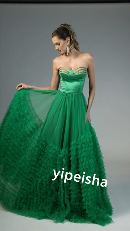 Tulle Pleat Graduation A-line Strapless Bespoke Occasion Gown Long Dresses