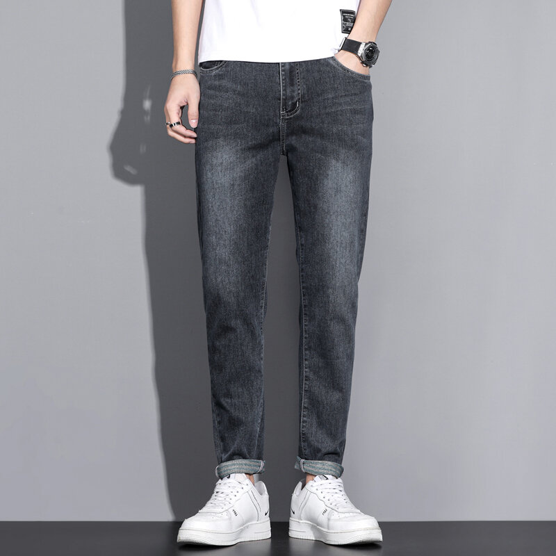 New Men's Stretch Regular Fit Jeans Business Casual Classic Style Fashion Denim Trousers Male Black Color Pants LY2303