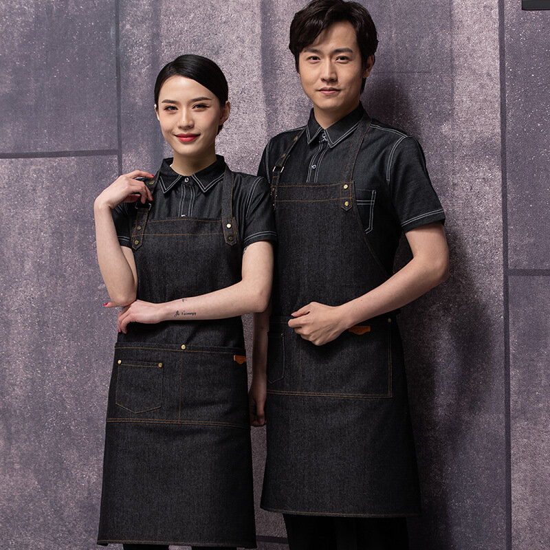 Kelner odzież robocza Hotel chińska herbata dom restauracja Catering odzież gorący kociołek restauracja strój pracownika restauracji koszula dżinsowa