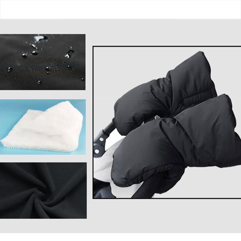 Guantes para cochecito Extra gruesos, cálidos y cómodos, a prueba de nieve, color negro