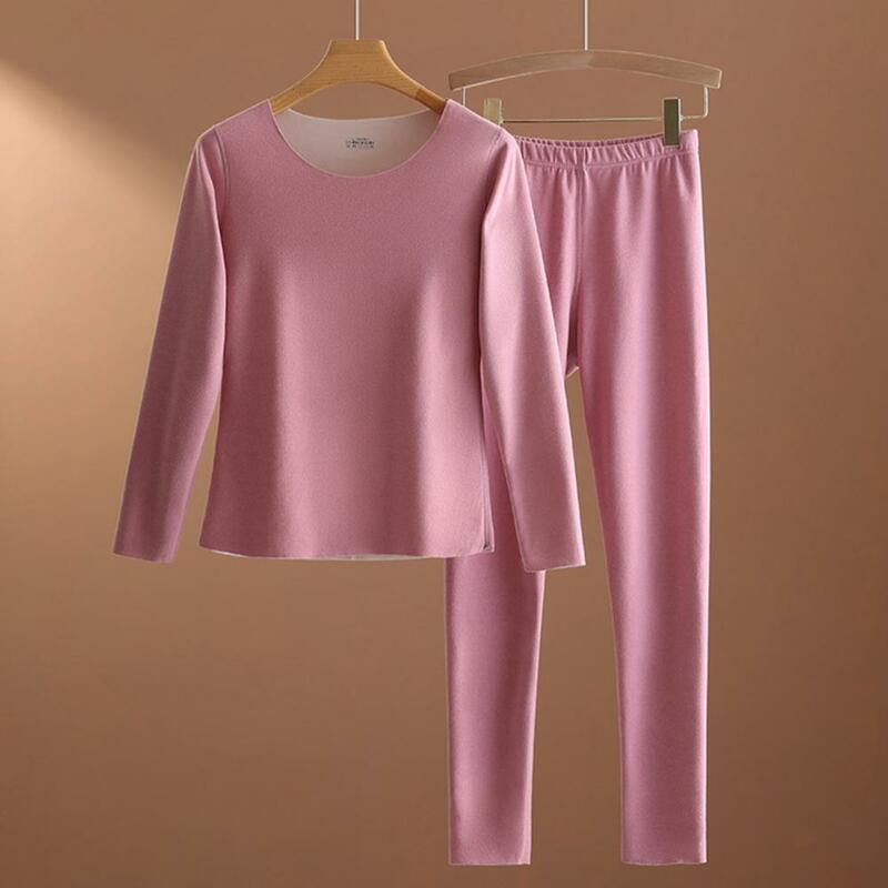 Unsiex-Conjunto de pijamas térmicos para mujer, Top de cuello redondo, pantalones de cintura elástica, ropa de casa, ropa interior térmica