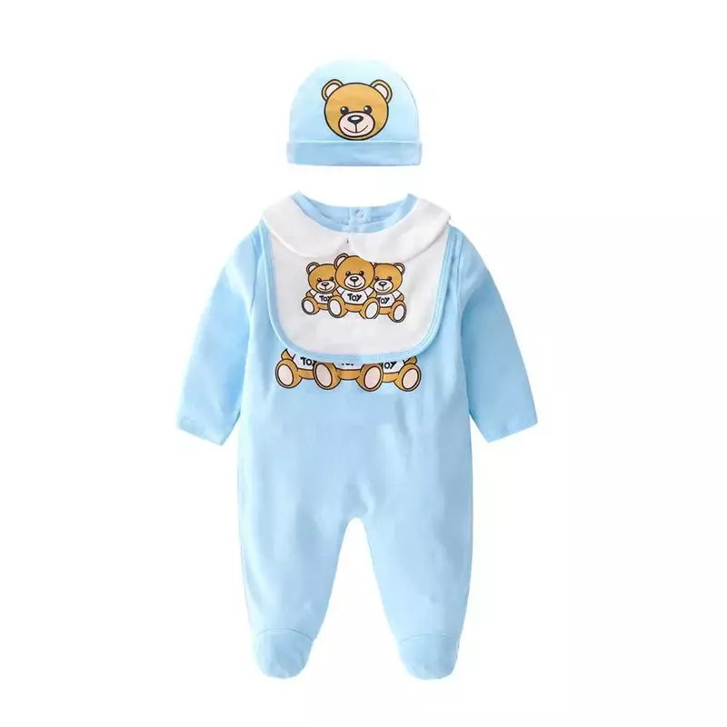 Nowa moda wysokiej jakości noworodek dziewczynka ubrania materace kreskówka niedźwiedź noworodki baby boy romper i czapka zestaw śliniaków materace
