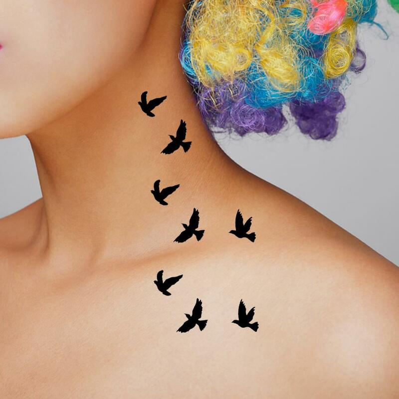 Stiker tato Transfer burung terbang hitam uniseks, dapat dilepas seni tubuh seksi tahan air untuk pria dan wanita