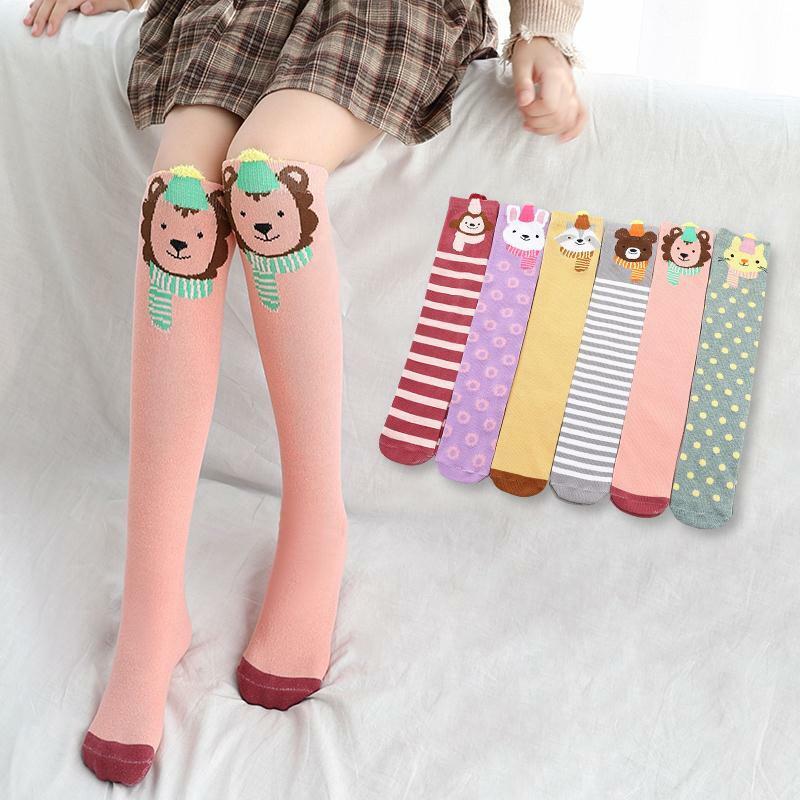 3Pairs Spring and Autumn Girls Mid-tube Socks Children's Half Socks Cute Stockings Cotton Baby Knee-high Tube Socks