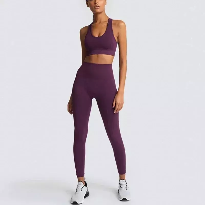Seamless Yoga Set Hip Up Fitness Back Beauty Sports Bra High Waist Hip Up Tight Yoga Pants Set