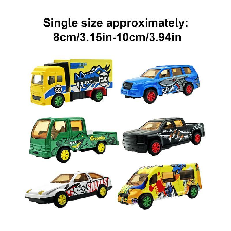 Mobil mainan tarik mundur anak-anak, 1:64 paduan mobil mainan tarik mundur untuk anak-anak 6 buah mobil balap multifungsi dengan grafiti untuk anak laki-laki dan perempuan