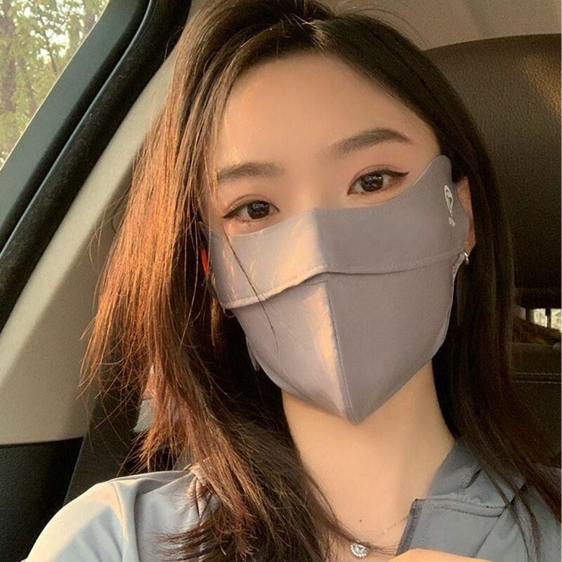 1Pcs Sun Protection Face Mask Durable Anti-UV Driving Summer Sunscreen Mask Solid Color Ice Silk Face Shield