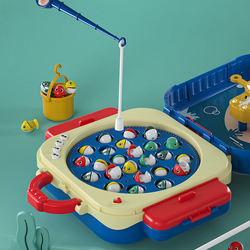 Montessori Magnetic Pesca Jogo Brinquedos Multifuncional Música Elétrica Girando Saco De Pesca Set Educação Pai-Filho Interativo