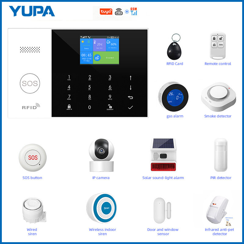 PG-105 Home Security Alarm System, Wi-Fi, GSM, App Control, Remoto, Janela, Porta, Pir, Sirene, Fumaça, Gás, Sensor Sem Fio, Infravermelho, Tuya App