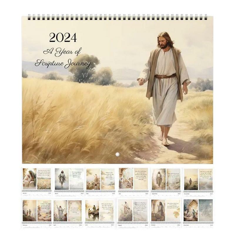 Kalender Christian 2024 dinding Yesus Kristen perencana bulanan 2024 kertas Kristen hadiah kalender perencana dinding dekoratif untuk