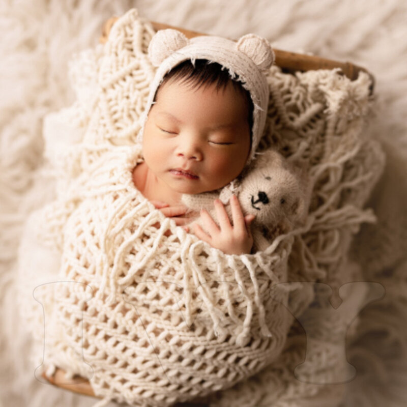 Puntelli per fotografia neonato accessori avvolgenti coperta morbida con frange lavorate a maglia foto in neonato Flokati in posa Prop Shoot accessorio da Studio
