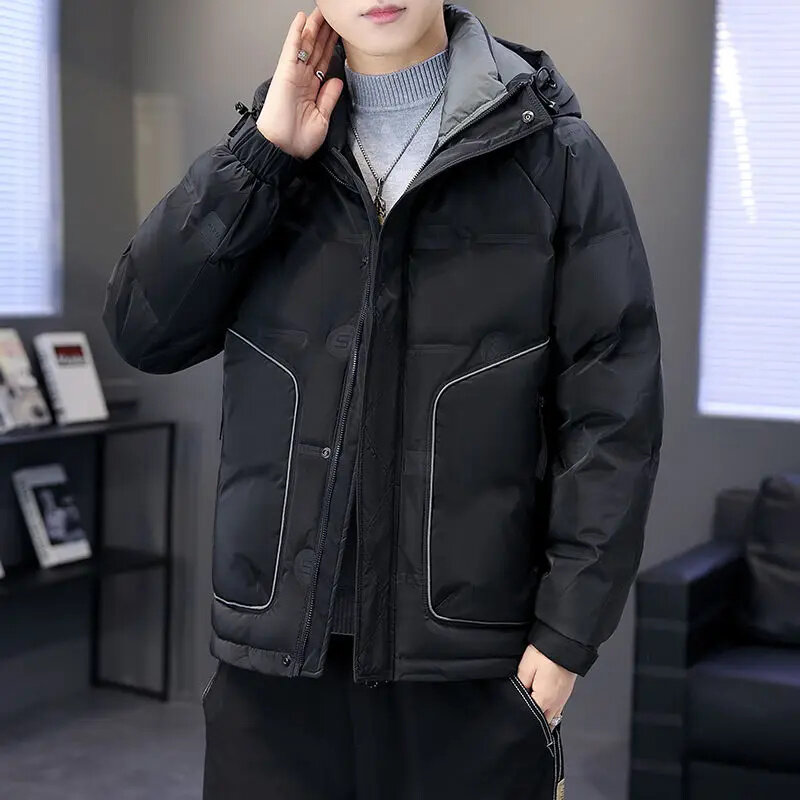 Chaqueta de plumón con capucha corta para hombre, ropa ligera de estilo coreano, abrigo de marca de moda para jóvenes, invierno, 2024