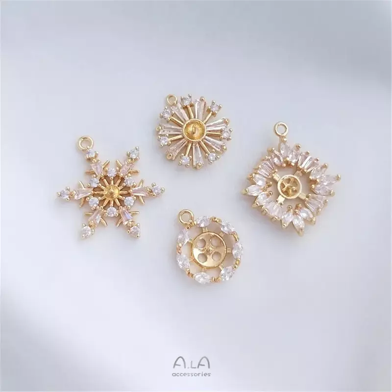 Porte-perle en trifolium plaqué or 14 carats, micro incrusté, flocon de neige, demi-trou, pendentif, perles faites à la main, accessoires de bijoux, bricolage