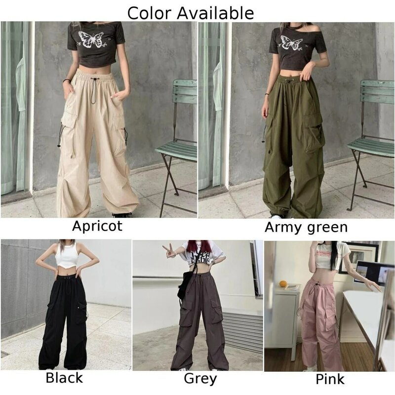 Женские винтажные брюки-карго с карманами, уличная одежда с высокой талией, мешковатые брюки с широкими штанинами, дизайн Y2k, болотный цвет